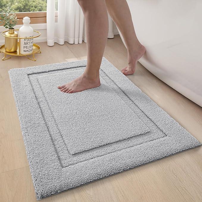 LUMI Ultra Soft Bathroom Rugs Non Slip with Rubber Backing, Absorbent Washable Bath Mat Quick Dry, Upgraded Premium Microfiber Plush Carpet for Bathtub and Shower Floor, Grey, 16x24 - ModernBath