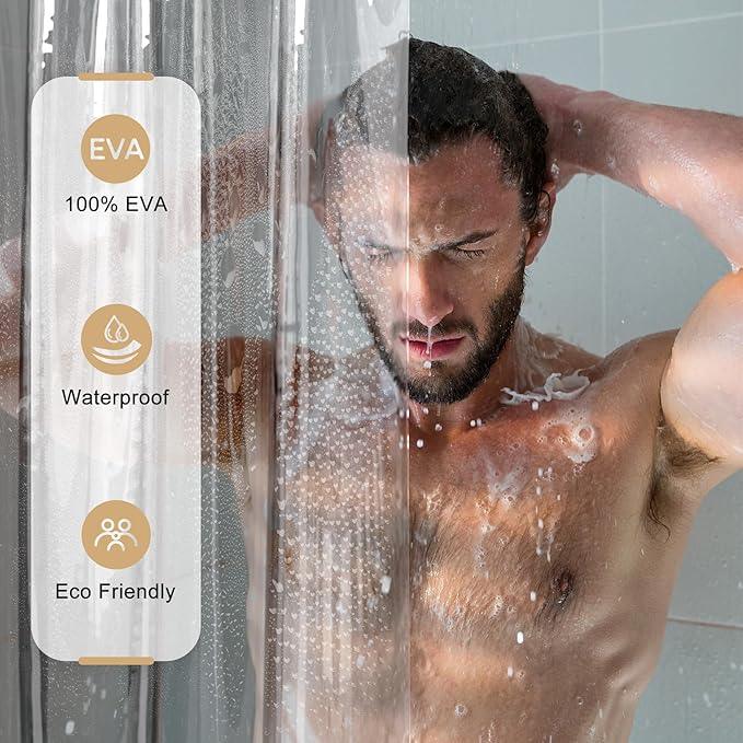 AmazerBath Shower Curtain Liner, 100% EVA Luxury Soft Clear Grey Heavy Duty Shower Curtain and Liner 2-in-1, 72x72 Plastic Weighted Bathroom Shower Curtain, 12 Rustproof Grommets & Heavyweight Stones - ModernBath