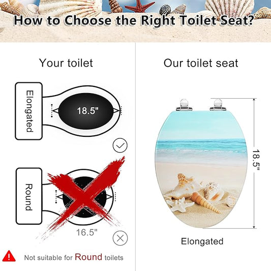 Angol Shiold Elongated Toilet Seat Molded Wood Toilet Seat with Quietly Close and Quick Release Hinges, Easy to Install also Easy to Clean (Elongated, Beach)