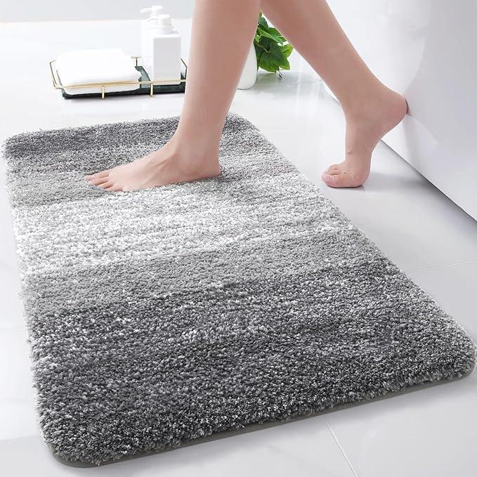 Arotive Microfiber Bathroom Rugs, Shaggy Soft and Absorbent Bath Rug, Non-Slip, Thick Plush Machine Washable Dry Bath Mats for Bathroom, Tub and Shower, 24x16, Grey, Rectangular - ModernBath