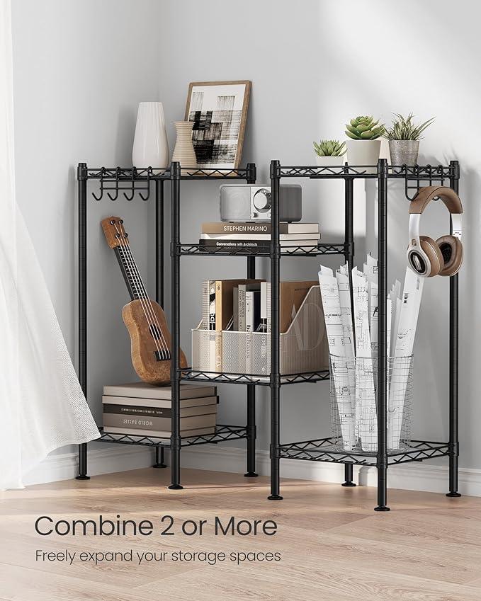 SONGMICS 3-Tier Bathroom Shelf, Storage Rack for Small Space, with 3 PP Shelf Liners, Removable Hook, Extendable Design, Ink Black and Translucent ULGR103B01 - ModernBath