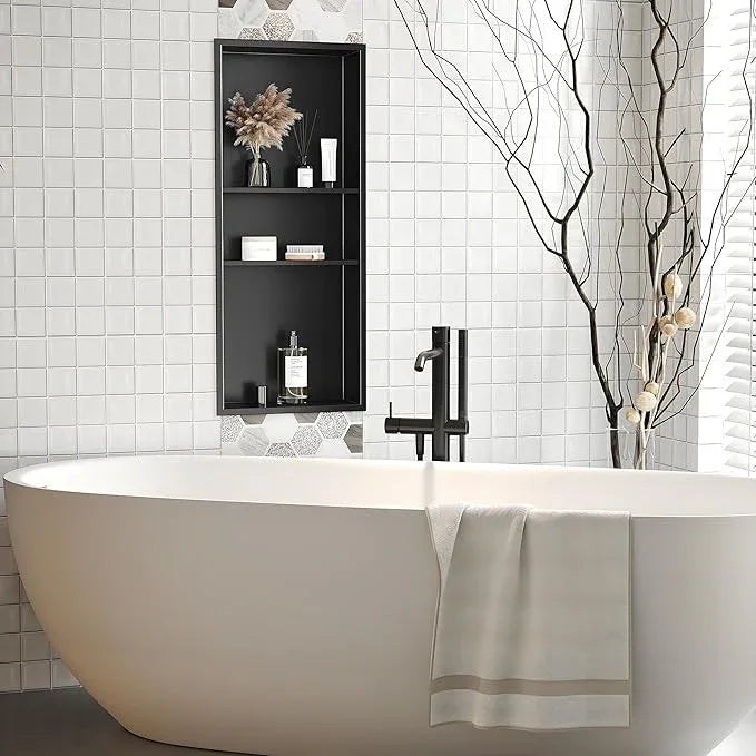 Qeke Stainless Steel Shower Niche 12" X 30", No Tile Needed Wall Niche Three-Tiers, Recessed Shower Shelf for Bathroom Storage, Matte Black - ModernBath