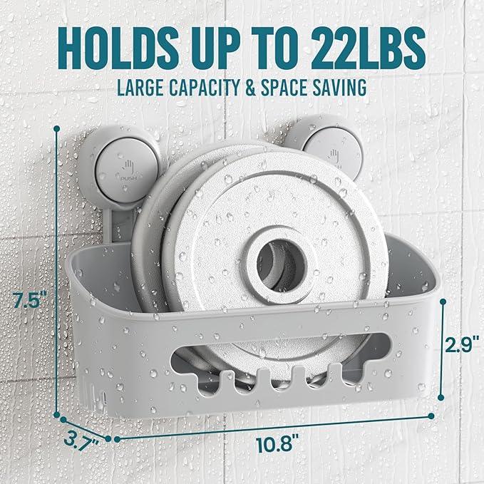 TAILI Shower Caddy Suction Cup, Heavy Duty Bathroom Organizer, Removable Shelves for Inside Shower, Shampoo, Waterproof Suction Plastic Storage for Bathroom Accessories Holder, Gray - ModernBath