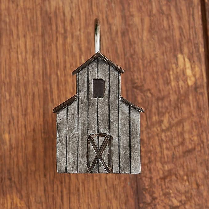 Park Designs Antique Farmhouse Barn Shower Curtain Hooks | Rustic Decorative Shower Curtain Rings Set of 12 | Resin & Stainless Steel Bathroom Shower Hooks | Vintage Country Bathroom Decor - ModernBath
