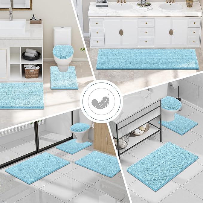 Smiry Luxury Chenille Toilet Rugs U-Shaped 24x20, Soft Absorbent Non-Slip Contour Bathroom Rugs for Toilet, Machine Washable Contoured Bath Mats, Sky Blue - ModernBath