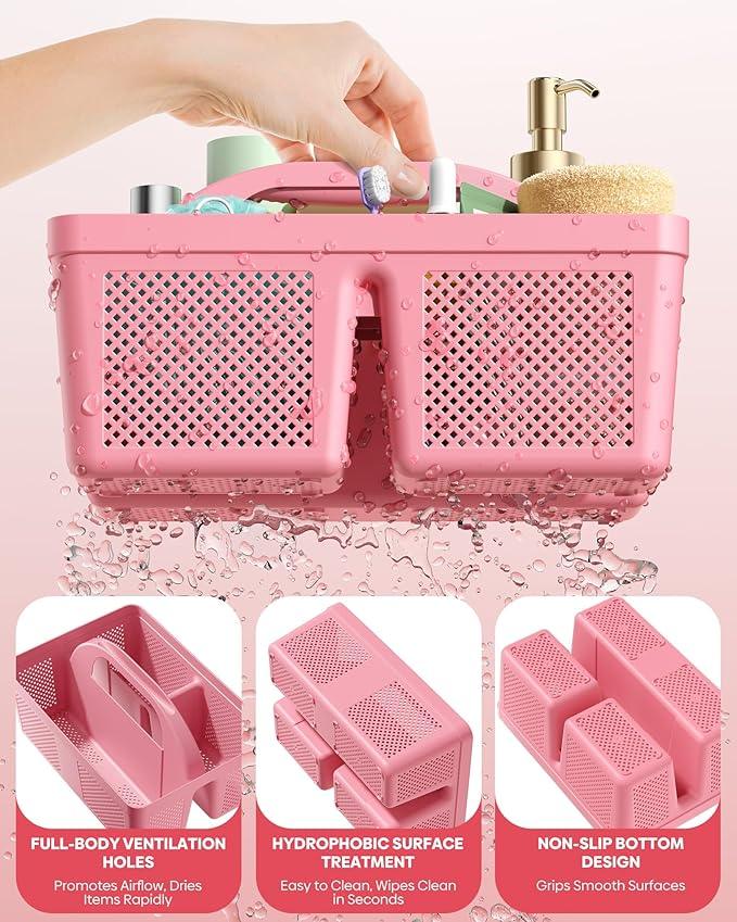 MLIKLU 4 Pack Portable Shower Caddy, Integrated Handle, Reinforced Plastic, Quick-Dry Ventilation Holes, Multi-purpose Storage Basket for Home, Dorm and Bathroom, Kitchen, Under Sink Storage, Pink - ModernBath