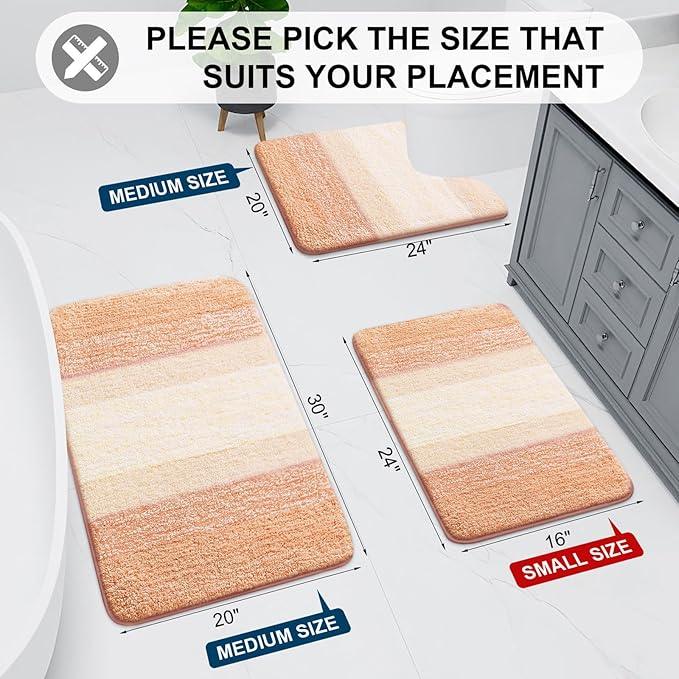 Arotive Microfiber Bathroom Rugs, Shaggy Soft and Absorbent Bath Rug, Non-Slip, Thick Plush Machine Washable Dry Bath Mats for Bathroom, Tub and Shower, 44x24, Peach, Rectangular - ModernBath