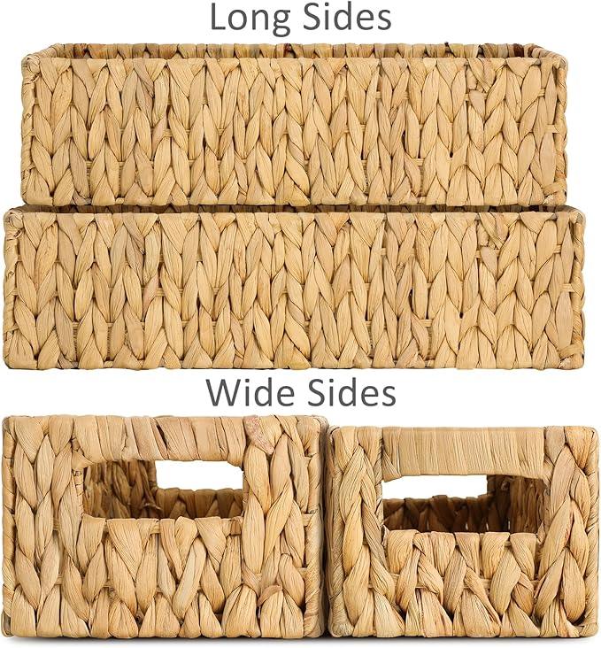 Graciadeco Nesting Small Wicker Basket, Water Hyacinth Toilet Paper Baskets Bathroom Organizer Woven Long Narrow Baskets for Organizing Pantry Bathroom Toilet Tank, 2 Pack - ModernBath