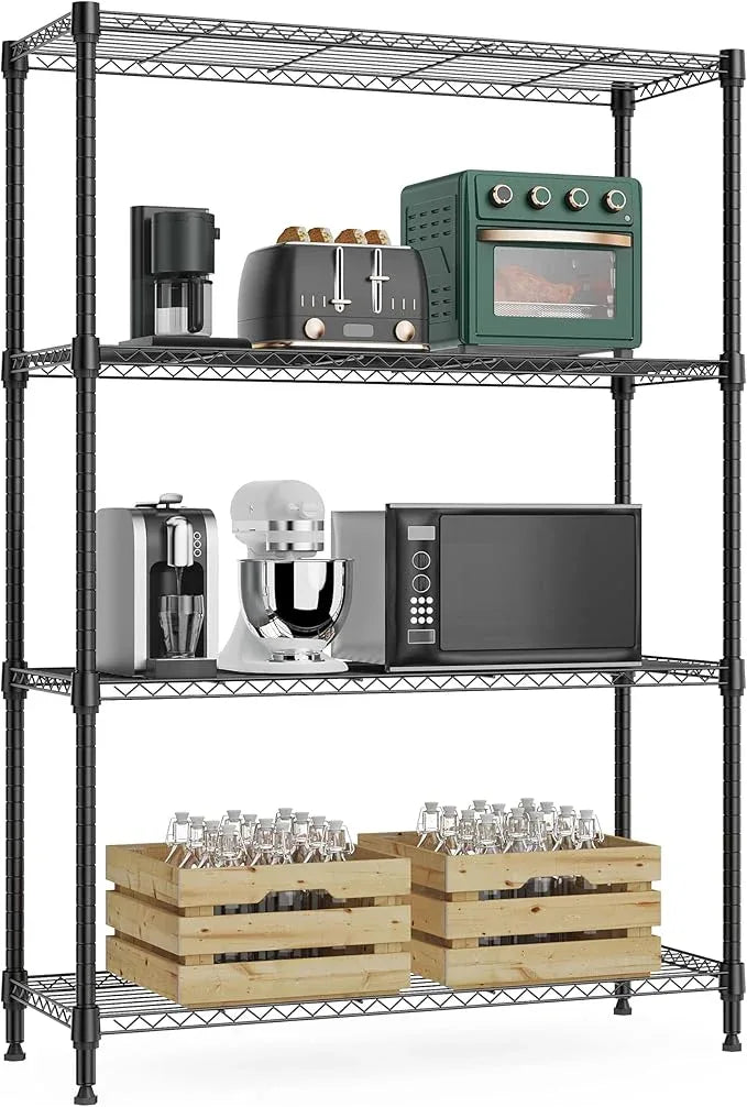 1000 lbs 4Tier Shelf Metal Storage Shelves Wire Rack Closet Organizers with Wheel for Garage Kitchen Bathroom Laundry Black 13.7" D x 29.5" W x 47.2" H - ModernBath