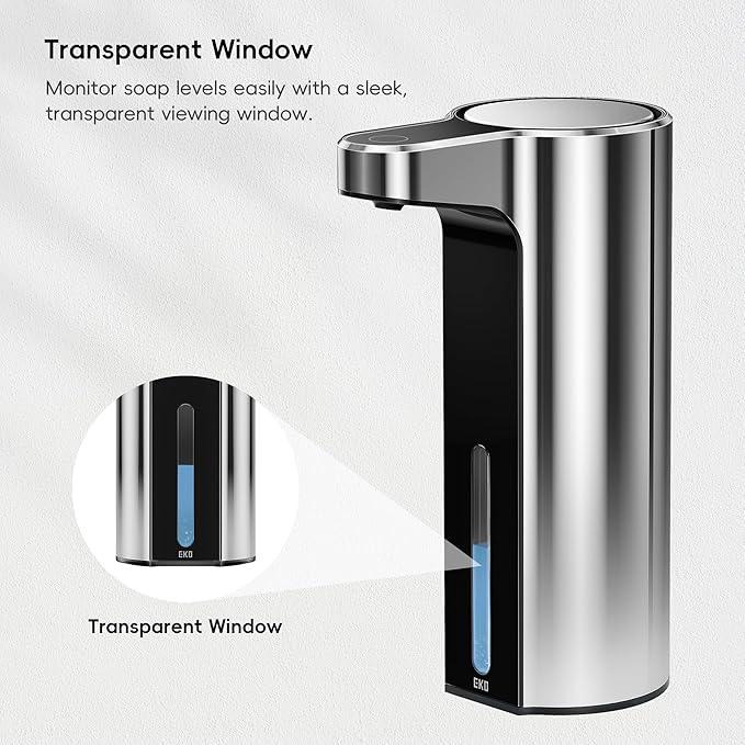 EKO Aroma 9 fl oz Automatic Liquid Soap Dispenser, Rechargeable & Water-Resistant for Kitchen and Bathroom with Adjustable Soap Dispensing Volume Control (Chrome Metallic) - ModernBath