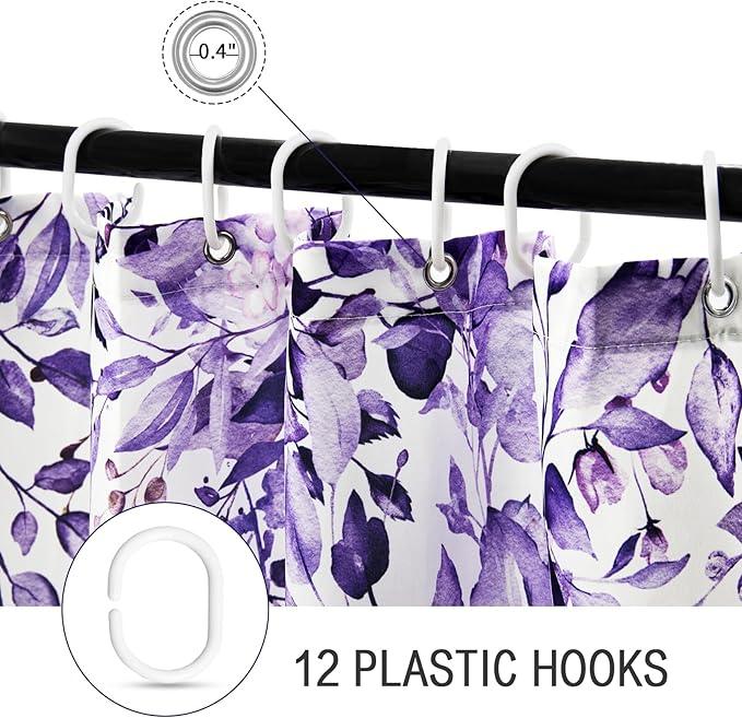 Gibelle Long Shower Curtain 72 x 78, Purple Floral Shower Curtain for Bathroom, Watercolor Plant Eucalyptus Leaves Fabric Shower Curtain Set - ModernBath
