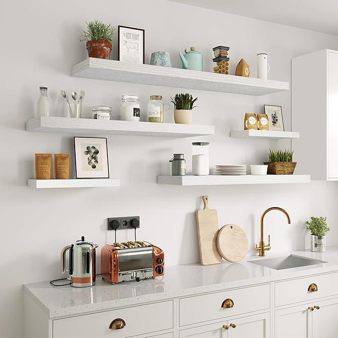 Vivelove Single Floating Shelves 36 Inches, 36 x 10 inch Deep x 1.8 in Thick, Long Floating Shelves for Bedroom, Living Room, Kitchen, Office, Shelves for Wall, Modern Home Decor, White - ModernBath