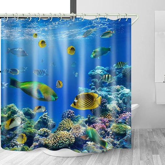 LYFANS Bathroom Uses Underwater World 3D Shower Curtains, Luxurious Bathtub Waterproof Shower Curtain, Bright Fabric Shower Curtains, Size (72x79 inches) - ModernBath