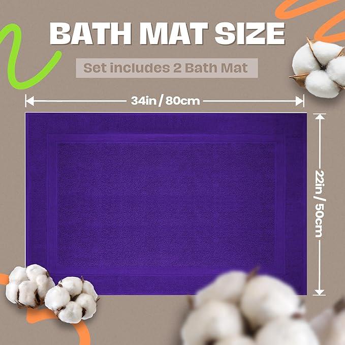 Infinitee Xclusives Premium Cotton Bath Mats for Bathroom – Pack of 2 | 34x22 Inches | Ultra Soft, Super Absorbent, Non-Slip, Machine Washable Mats (Profound Purple) [Not a Rug] - ModernBath