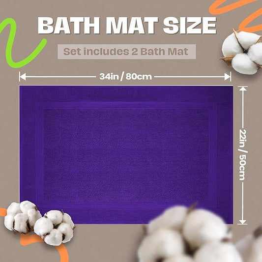 Infinitee Xclusives Premium Cotton Bath Mats for Bathroom – Pack of 2 | 34x22 Inches | Ultra Soft, Super Absorbent, Non-Slip, Machine Washable Mats (Profound Purple) [Not a Rug] - ModernBath