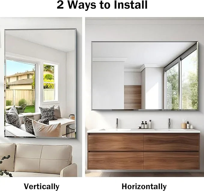 CILIBER Beveled Mirror, 55x36 Large Bathroom Mirrors for Over Sink, Lightweight Design Beveled Frameless Vanity Mirror Wall Mounted, Crystal-Clear 3mm Tempered Glass, Horizontally or Vertically - ModernBath
