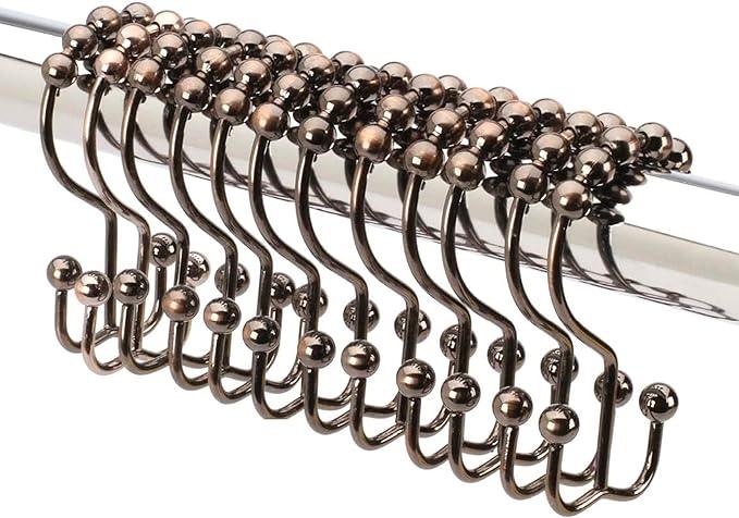 2lbDepot Shower Curtain Rings Hooks - Bronze Finish - Premium 18/8 Stainless Steel - Oil Rubbed Double Hooks with Easy Glide Rollers Rust Resistant - Six Finishes Available - Set of 12 for Shower Rod - ModernBath