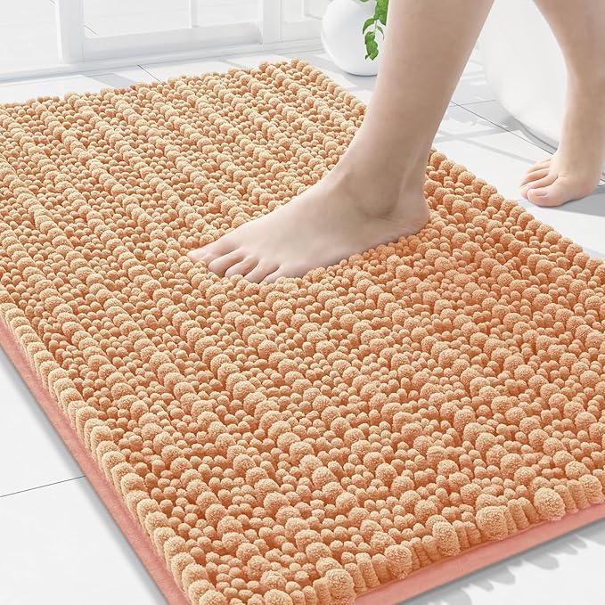 Arotive Luxury Chenille Bathroom Rug Mat, Extra Soft Thick Absorbent Shaggy Bath Rugs, Non-Slip Machine Wash Dry, Plush Bath Mats for Bathroom, Shower and Tub, 36x24, Peach - ModernBath