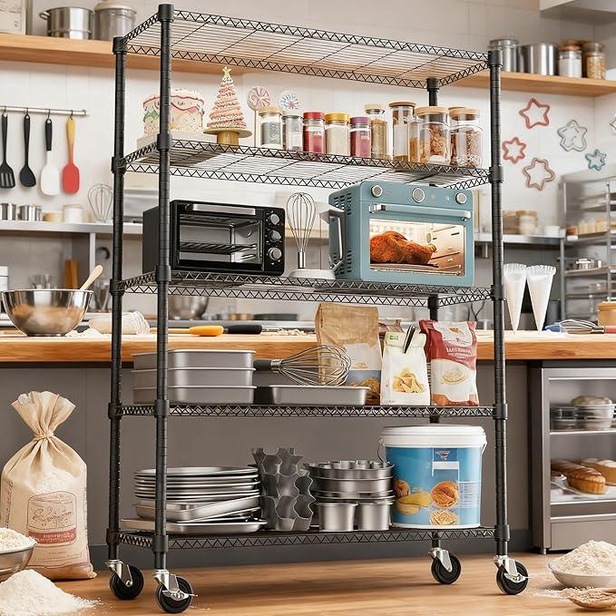 5 Tiers Shelf 1750 lbs Steel Storage Shelving Utility Shelving Unit Steel Organizer Wire Rack for Home,Kitchen,Office,Garage Black 17.7" D x 47.2" W x 76.8" H - ModernBath