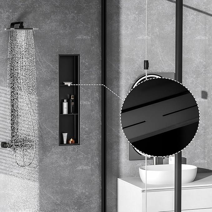 Qeke Stainless Steel Shower Niche 8" X 36", No Tile Needed Wall Niche Three-Tier, Recessed Shower Shelf for Bathroom Storage, Matte Black - ModernBath