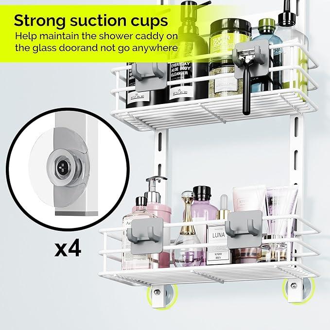 Orimade Over The Door Shower Caddy Adjustable 4 Tier White,Bathroom Hanging Organizer Shelf Rustproof with 4 Hooks,Shower Basket with Soap Holder and Suction Cup - ModernBath
