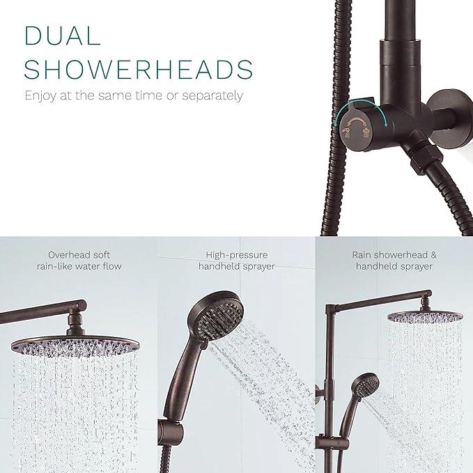 Fennocasa Polaris 3 Rain Shower System, 8” Rainfall Shower Head and Handheld Shower Combo, includes 3-Setting Handheld Spray, Height Adjustable Shower Wand Holder, 60” Hose (1.8 GPM Oil Rubbed Bronze) - ModernBath