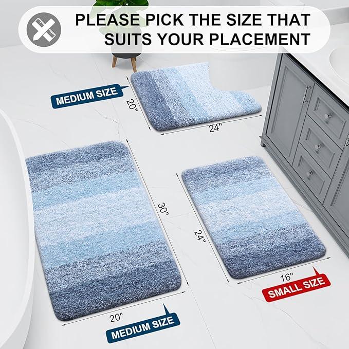 Arotive Microfiber Bathroom Rugs, Shaggy Soft and Absorbent Bath Rug, Non-Slip, Thick Plush Machine Washable Dry Bath Mats for Bathroom, Tub and Shower, 50x30, Light Blue, Rectangular - ModernBath