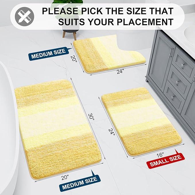 Arotive Microfiber Bathroom Rugs, Shaggy Soft and Absorbent Bath Rug, Non-Slip, Thick Plush Machine Washable Dry Bath Mats for Bathroom, Tub and Shower, 70x24, Light Yellow, Rectangular - ModernBath