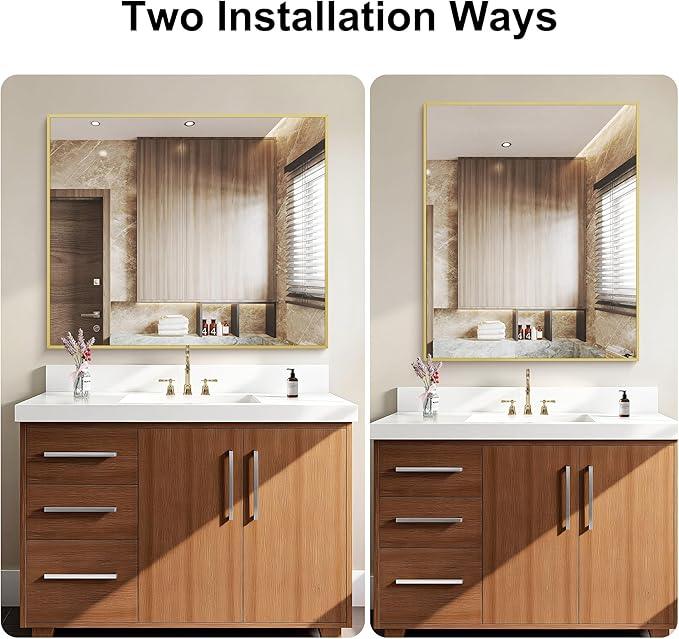KOCUUY Gold Bathroom Mirror, 30"x36" Rectangle Bathroom Mirror for Wall, HD Tempered Glass, Anti-Rust Frame, Modern Design for Bathroom, Bedroom, Living Room, Entryway - ModernBath