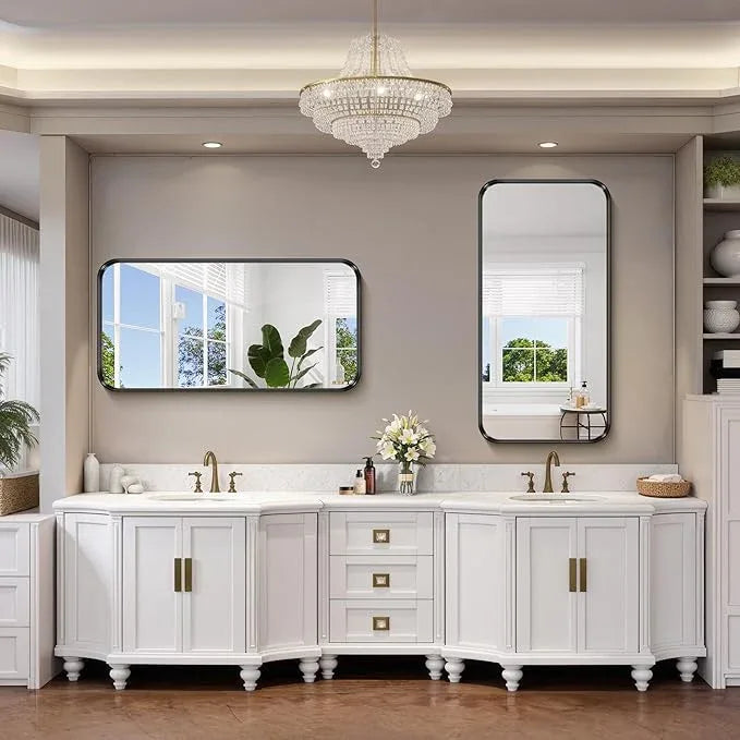 FORBATH 24x48 Inch Bathroom Mirror, Brushed Black Deep Frame Narrow Wall Mirror with Rounded Corners, Anti-Rust Tempered Glass for Modern Farmhouse Vanity (Horizontal/Vertical) - ModernBath