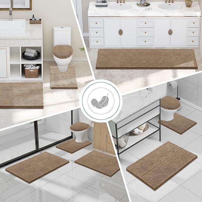 Smiry Luxury Chenille Toilet Rugs U-Shaped 20x20, Soft Absorbent Non-Slip Contour Bathroom Rugs for Toilet, Machine Washable Contoured Bath Mats, Camel - ModernBath