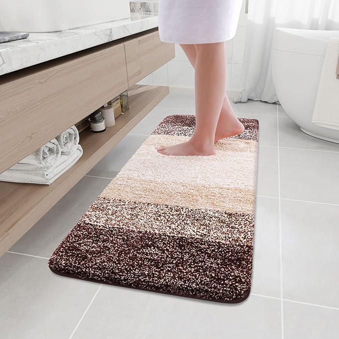Arotive Microfiber Bathroom Rugs, Shaggy Soft and Absorbent Bath Rug, Non-Slip, Thick Plush Machine Washable Dry Bath Mats for Bathroom, Tub and Shower, 47x17, Brown, Rectangular - ModernBath