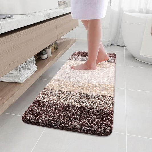 Arotive Microfiber Bathroom Rugs, Shaggy Soft and Absorbent Bath Rug, Non-Slip, Thick Plush Machine Washable Dry Bath Mats for Bathroom, Tub and Shower, 47x17, Brown, Rectangular - ModernBath