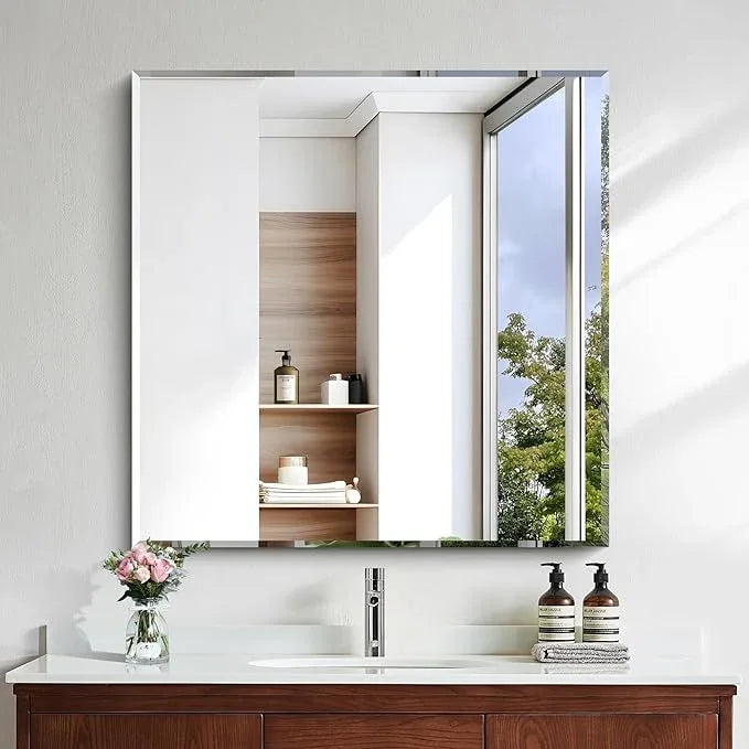 KOCUUY Beveled Mirror, 36x36 Inch Large Frameless Square Bathroom Mirror for Over Sink, Upgraded Shatterproof Beveled Unframed Design Mirror for Bathroom, Bedroom, Hang Horizontal/Vertical - ModernBath