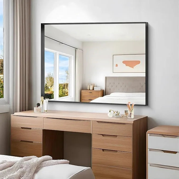 Black Bathroom Mirror, 36x48 Inch Rectangular Deep Frame Mirror, Large Wall Mounted Bathroom Vanity Mirror Over Sink for Bedroom,Restroom, Living Room, Hangs Vertically or Horizontally - ModernBath