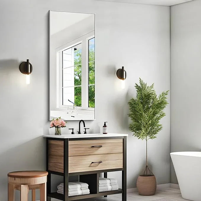 KOCUUY Silver Framed Mirror, 20"x48" Rectangle Bathroom Mirror for Wall, HD Tempered Glass, Anti-Rust Frame, Modern Design for Bathroom, Bedroom, Living Room, Entryway - ModernBath