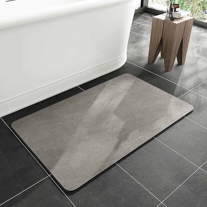 MontVoo -Bath Mat-Rubber Backing Non SlipThin Bathroom Rugs Fit Under Door- Quick Dry Absorbent Faux Suede Surface Grey Bathroom Floor Mats-Shower Rug for in Front of Bathtub Shower Gray 16x24 - ModernBath