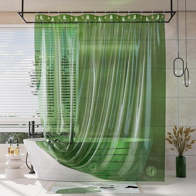AmazerBath Shower Curtain Liner, 100% EVA Clear Green Heavy Duty Luxury Shower Curtain and Liner 2-in-1 for Spring, 72x72 Plastic Weighted Shower Liner, 12 Rustproof Grommets & 3 Heavyweight Stones - ModernBath