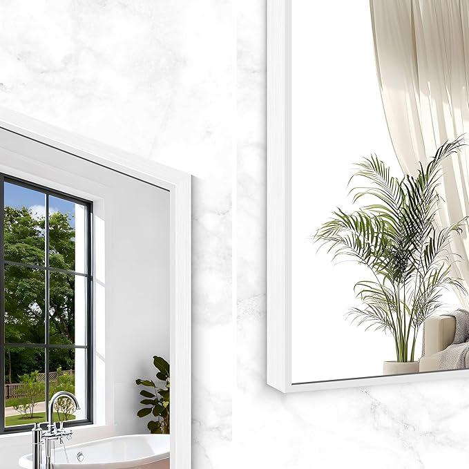 BONEWEI White Bathroom Mirror,30x36 inch Wall Mirror for Bathroom Wall Mounted,Rectangle Mirror for Bathroom Over Sink,Modern Metal Frame for Living Room,Bedroom Entryway,Horizontal/Vertical - ModernBath