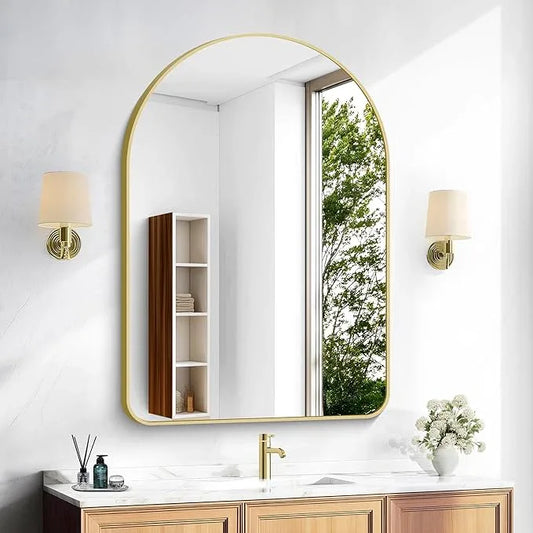 Arched Bathroom Mirror, 26"x38" Gold Arched Mirror for Bathroom, Wall Mounted Mirror, Vanity Wall Mirror Metal Frame for Bedroom, Entryway, Living Room, Hanging or Leaning Against Wall - ModernBath