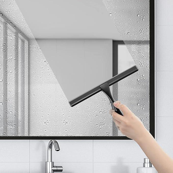 HIWARE All-Purpose Shower Squeegee for Shower Doors, Bathroom, Window and Car Glass - Black, Stainless Steel, 10 Inches - ModernBath
