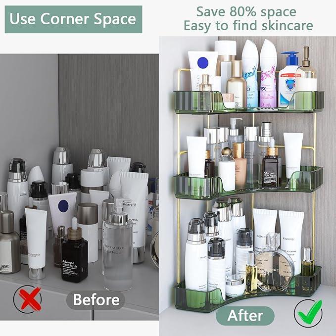 Webetop Corner Bathroom Counter Organizer, Bathroom Makeup Countertop Organizer, Corner Storage Organizers for Vanity, Bathroom，Dresser, Cosmetic, Kitchen Spice Rack Green - ModernBath