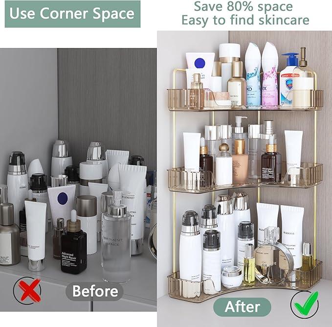 Webetop Countertop Bathroom Organizer 3 Tier Corner Organizer for Bathroom Counter Storage Makeup Organizer Shelf for Skincare, Cosmetic, Dresser, Toiletries Amber - ModernBath