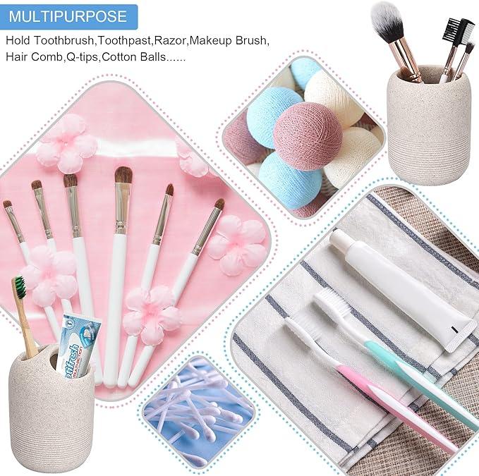 L'ARL GMVOI Bathroom Accessory Set,4 Piece Bathroom Decor Accessories Sets with Lotion Soap Dispenser,Toothbrush Holder,Bathroom Tumbler,Soap Dish for Bathroom Vanity Countertop Accessories,Beige - ModernBath