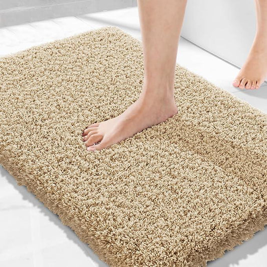 Yimobra Bath Rugs for Bathroom 32x20, Ultra Soft and Water Absorbent Bath Mats, Non Slip Plush Shower Rugs, Microfiber Thick Matts for Bathroom Floor/Tub, Machine Washable, Pure Beige - ModernBath