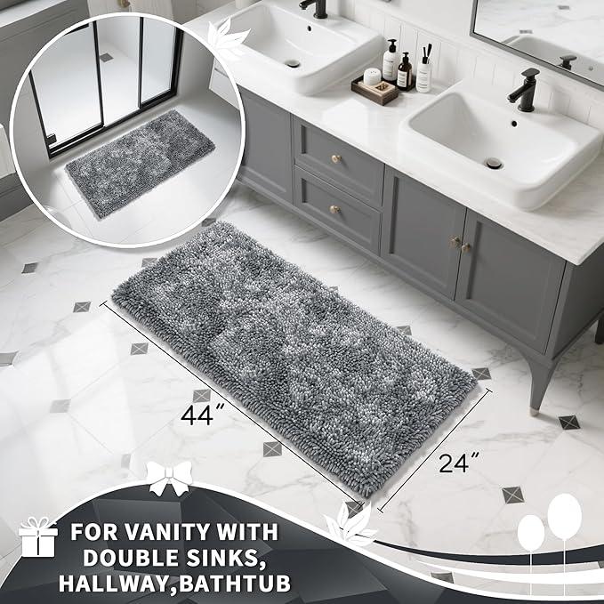 Yimobra Luxury Chenille Bathroom Rug Mat, Extra Soft and Absorbent Shaggy Bath Rugs Non Slip, Machine Washble Dry, Plush Floor Carpet for Tub, Shower, and Bath Room, 44x24 Inch, Silver - ModernBath