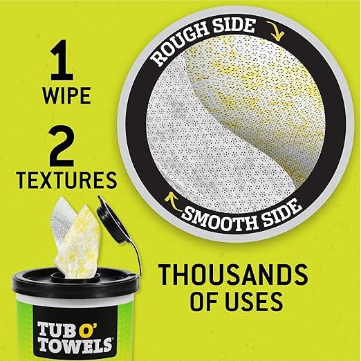 Tub O’ Towels TW75 Heavy-Duty 10" x 12" Size Multi-Surface Cleaning Wipes, Dual Texture, 75 Count Per Canister, 2 Pack - ModernBath