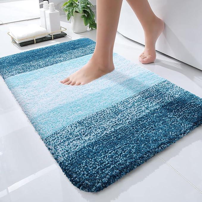 OLANLY Bathroom Rugs Mat 24x16, Extra Soft Absorbent Microfiber Bath Rugs, Rubber Backing, Quick Dry, Washable Bath Mats for Bathroom Floor, Tub and Shower, Home Decor Accessories, Peacock Blue - ModernBath