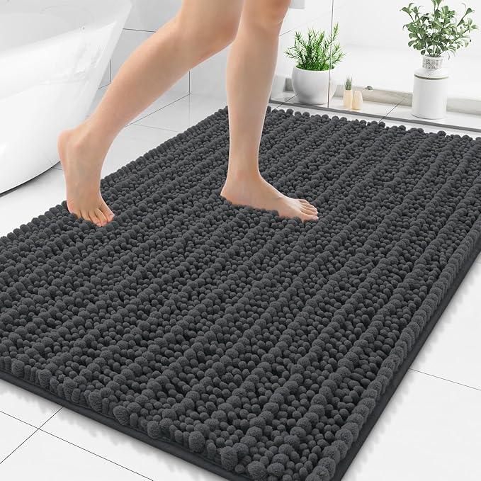 Smiry Bathroom Rugs Mat 71x47, Extra Soft Absorbent Chenille Bath Rugs, Non Slip Rubber Backing Machine Washable Quick Dry Bath Mats for Bathroom Floor, Tub, Shower, Home Decor Accessories, Dark Grey - ModernBath