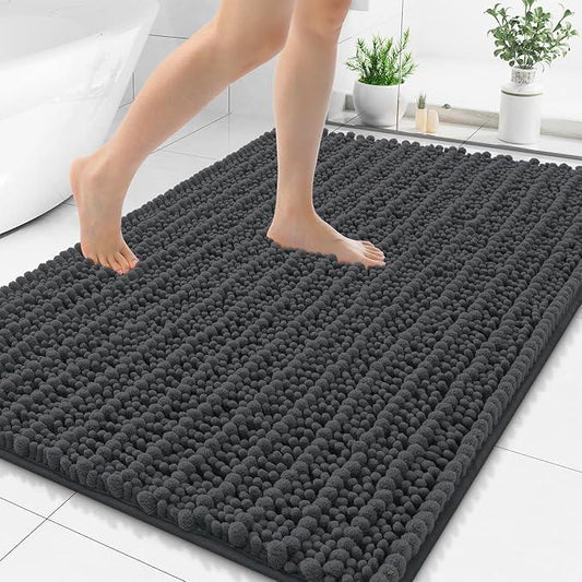 Smiry Bathroom Rugs Mat 71x47, Extra Soft Absorbent Chenille Bath Rugs, Non Slip Rubber Backing Machine Washable Quick Dry Bath Mats for Bathroom Floor, Tub, Shower, Home Decor Accessories, Dark Grey - ModernBath